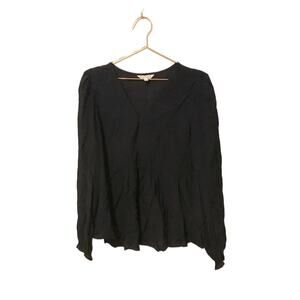 Nanette Lepore navy pleated long sleeved v neck semi sheer blouse size medium